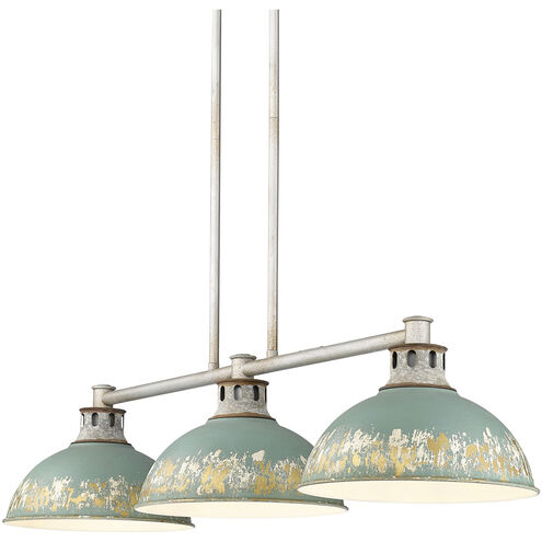 Kinsley 3 Light 38.88 inch Aged Galvanized Steel Linear Pendant Ceiling Light in Antique Teal